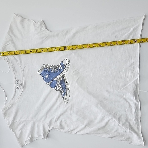 For The Republic Women's White Tee Shirt High Top Blue Rhinestone Sneaker Size S - Picture 13 of 15